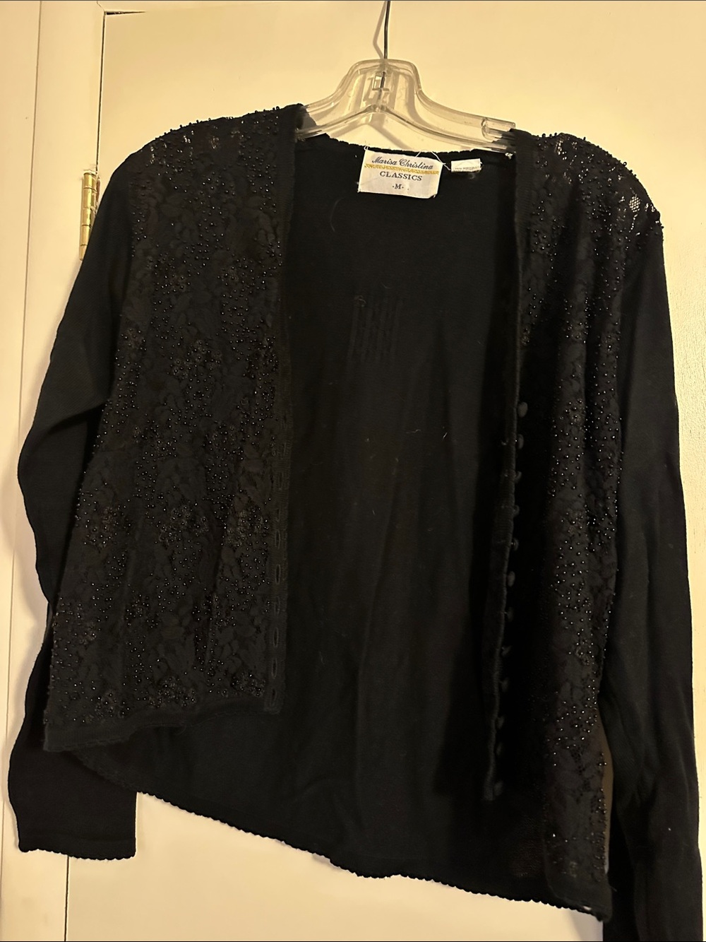 Marisa Christina Black Beaded Open-Front Cardigan
